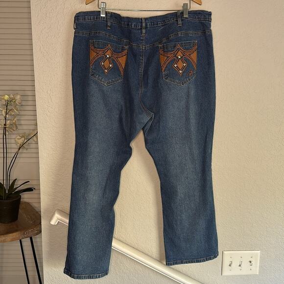 Diane Gilman DG2 Embellished Leather Pocket Denim Jeans Size 24WP Western Fall - Picture 1 of 5